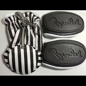 henri bendel Black and White Foldable Flats with Striped Pouch